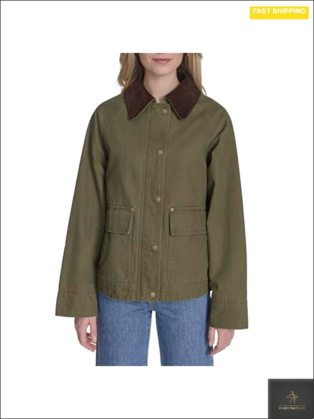 Women's Cotton Barn Jacket Corduroy Collar Utility Pockets